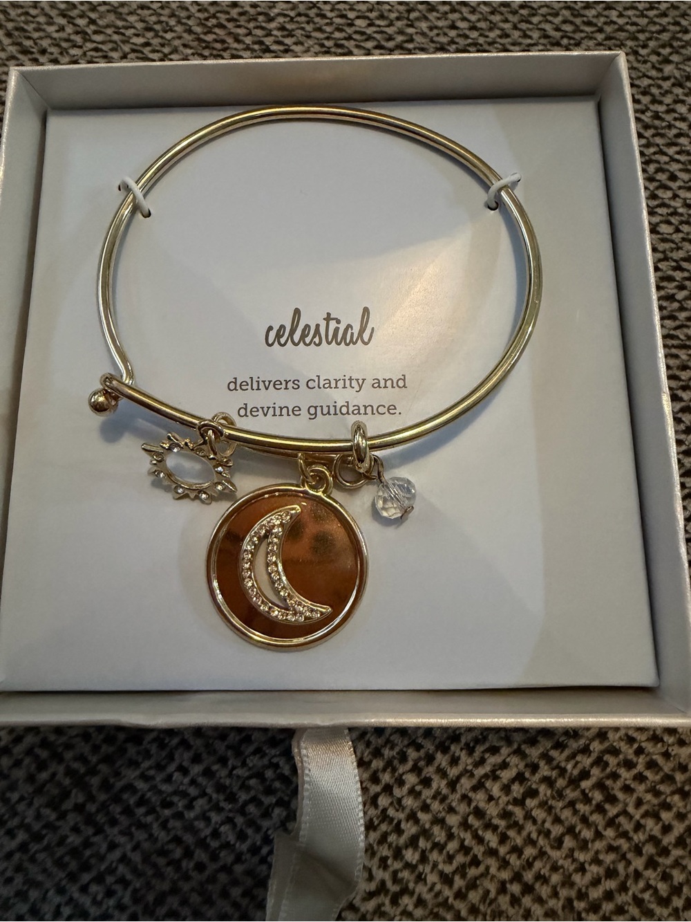 NWT Gold Tone Moon & Sun Charm Bangle Bracelet Gift Box